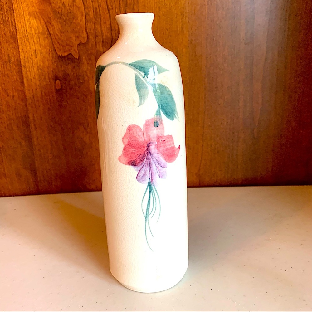 Vintage Linton Hills Pottery Fuchsia Vase Tall Narrow Neck